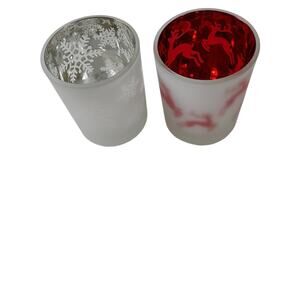Slatkin & Co. Set of 2  Dancing Tealight Holders Red Reindeer & Silver Snowflake